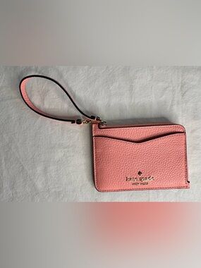 Kate Spade Pink Pebbled so Leather Wristlet Card Case and key ring